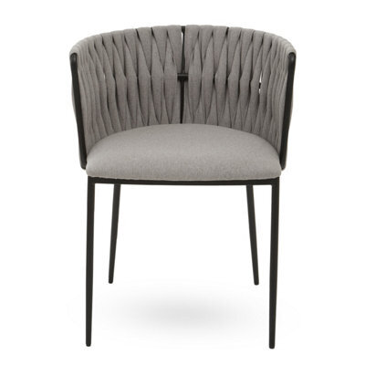 Orsina Grey Dining Chair With Woven Back, Classic Dining Room Chair With Braided Pattern, Fabric Dining Chair - image 1