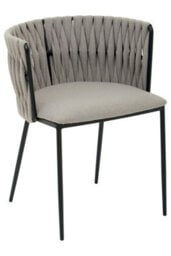 Orsina Grey Dining Chair With Woven Back, Classic Dining Room Chair With Braided Pattern, Fabric Dining Chair - thumbnail 2