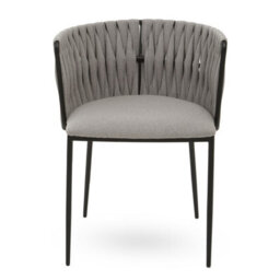 Orsina Grey Dining Chair With Woven Back, Classic Dining Room Chair With Braided Pattern, Fabric Dining Chair - thumbnail 1