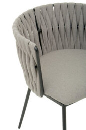 Orsina Grey Dining Chair With Woven Back, Classic Dining Room Chair With Braided Pattern, Fabric Dining Chair - thumbnail 4