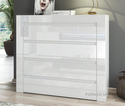Furneo Modern White 4 Drawer Chest Of Drawers Cabinet Storage Matt & High Gloss Clifton 17 - image 1