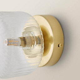 Valuelights Calpe Pair Of Brushed Gold Flush Wall Lights With Ribbed Clear Shade - thumbnail 4