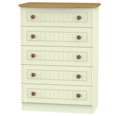 Vittoria Ready Assembled Matt Cream Oak Effect 5 Drawer Chest (H)1075mm (W)765mm (D)415mm - image 1