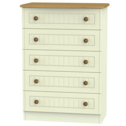 Vittoria Ready Assembled Matt Cream Oak Effect 5 Drawer Chest (H)1075mm (W)765mm (D)415mm
