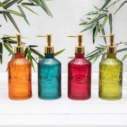 Annibells  Pink Green Orange Blue Vintage Ribbed Glass Refillable Soap Dispensers (11879) - Blue - thumbnail 3