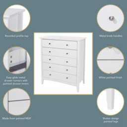 Core Products Como 5 Drawer White Chest Of Drawers, H101.0Cm X W83.0Cm X D43.0Cm - thumbnail 7
