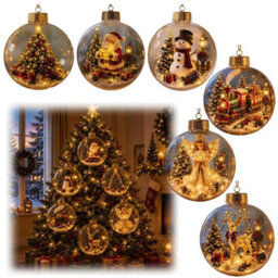 CLEFFNS 6Pcs Glowing Christmas Story Ornament, Mini Holiday Scene Light Up Christmas Balls With Warm Led Light, Glowing Christmas Ornament - thumbnail 1