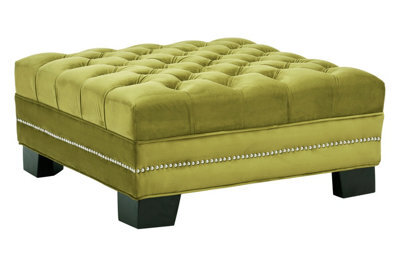 Orsina Durable Moss Velvet Footstool, Plush Velvet Soft Footstool, Button Tufted Large Upholstered Footstool - image 1