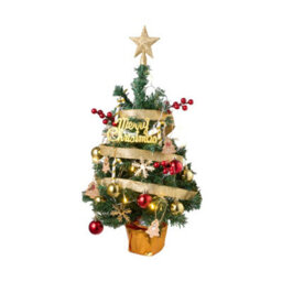Living And Home Miniature Gold Ribbon Christmas Tree With String Lights, Desktop Decoration Set, 31.5Cm X 61Cm - thumbnail 4