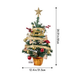 Living And Home Miniature Gold Ribbon Christmas Tree With String Lights, Desktop Decoration Set, 31.5Cm X 61Cm - thumbnail 9