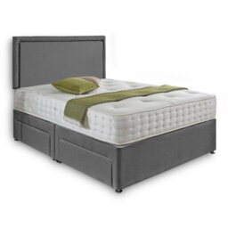 Dining Tables Seoul Matching Headboard Divan Set, 2 Drawer On Same Side With Sprung 1500 Comfort Mattress - Damask Fabric Grey - Double - thumbnail 4