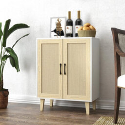 White Modern Wood Storage Cabinet With Shelf 2 Doors Sideboard Buffe - thumbnail 4