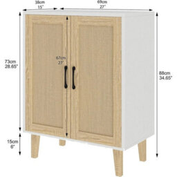 White Modern Wood Storage Cabinet With Shelf 2 Doors Sideboard Buffe - thumbnail 2