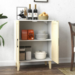 White Modern Wood Storage Cabinet With Shelf 2 Doors Sideboard Buffe - thumbnail 3
