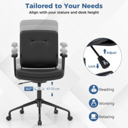 Costway Home Office Chair Small Desk Chair W/ Adjustable Height & Wheels-Black - thumbnail 8