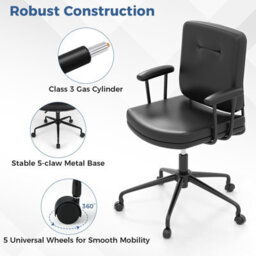 Costway Home Office Chair Small Desk Chair W/ Adjustable Height & Wheels-Black - thumbnail 9