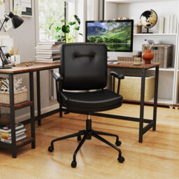 Costway Home Office Chair Small Desk Chair W/ Adjustable Height & Wheels-Black - thumbnail 3