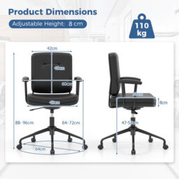 Costway Home Office Chair Small Desk Chair W/ Adjustable Height & Wheels-Black - thumbnail 2