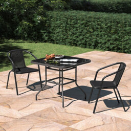 Living And Home Set Of 3 Black 2 Seater Garden Dining Set Patio Square Coffee Table And Stackable Chairs Set Outdoor With Umbrella Hole - thumbnail 1