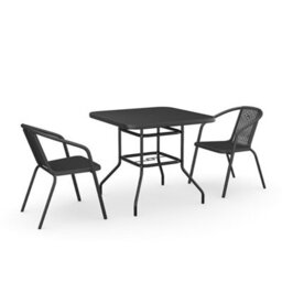 Living And Home Set Of 3 Black 2 Seater Garden Dining Set Patio Square Coffee Table And Stackable Chairs Set Outdoor With Umbrella Hole - thumbnail 3