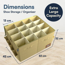 Tydi Shoe Storage Box 2 Pack - Cream Ultra Stiff Organiser With Clear Zip Cover And 16 Compartments - Stackable Shoe Storage - thumbnail 5