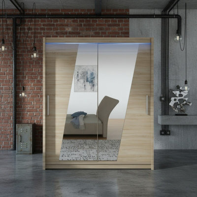 Westa Xiv 200 Cm Mirrored Sliding Sonoma Wardrobe Spacious Modern Storage With Shelves Hanging Space And Rgb Led Colorful - image 1