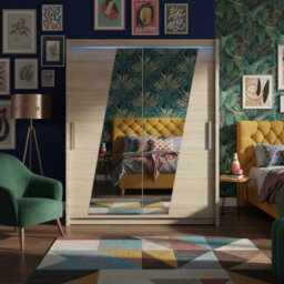 Westa Xiv 200 Cm Mirrored Sliding Sonoma Wardrobe Spacious Modern Storage With Shelves Hanging Space And Rgb Led Colorful - thumbnail 2
