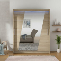 Westa Xiv 200 Cm Mirrored Sliding Sonoma Wardrobe Spacious Modern Storage With Shelves Hanging Space And Rgb Led Colorful - thumbnail 3