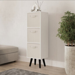 Urbn-Living Urbnliving 80Cm Height 3 Tier White Wooden Storage Bookcase Scandinavian Style Black Legs Cream Insert
