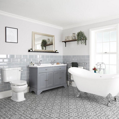 Homestylestore Light Grey Bathroom Suite Double Ended Slipper Bath, 1210mm Vanity Unit And Close Coupled Toilet - image 1