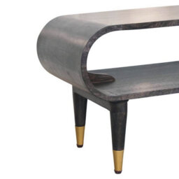 Artisan Furniture Solid Wood Curved Edge Media With Brass Accents, Nordic Legs, Dark Brown - thumbnail 7
