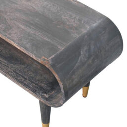 Artisan Furniture Solid Wood Curved Edge Media With Brass Accents, Nordic Legs, Dark Brown - thumbnail 6