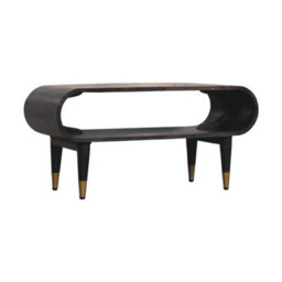 Artisan Furniture Solid Wood Curved Edge Media With Brass Accents, Nordic Legs, Dark Brown - thumbnail 3