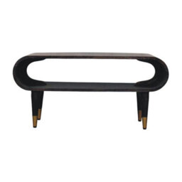 Artisan Furniture Solid Wood Curved Edge Media With Brass Accents, Nordic Legs, Dark Brown - thumbnail 2