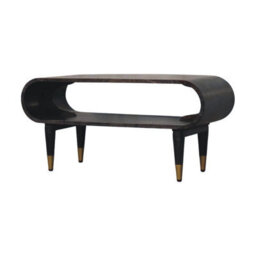 Artisan Furniture Solid Wood Curved Edge Media With Brass Accents, Nordic Legs, Dark Brown - thumbnail 4