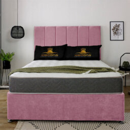 UKBEDFURNITURE Savannah Pink Plush  Divan Bed Base With 26 Inch Headboard - No Storage - thumbnail 1