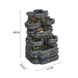 Solar Powered Rockey Stone Garden Water Feature Fountain With Led Lights Outdoor - thumbnail 2