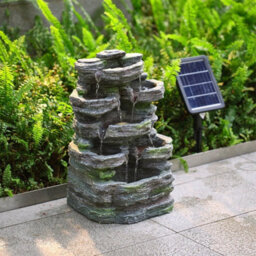 Solar Powered Rockey Stone Garden Water Feature Fountain With Led Lights Outdoor - thumbnail 3