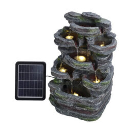 Solar Powered Rockey Stone Garden Water Feature Fountain With Led Lights Outdoor - thumbnail 4