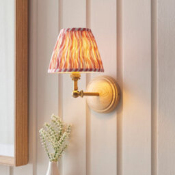 Luminosa Lighting Luminosa Wood Wing Ash Wood Wall Light With Coral Pink Fabric Ripple Shade 16Cm B22 - thumbnail 2