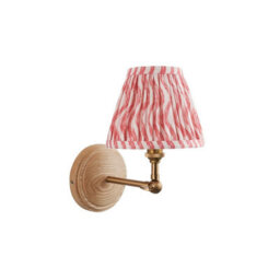 Luminosa Lighting Luminosa Wood Wing Ash Wood Wall Light With Coral Pink Fabric Ripple Shade 16Cm B22 - thumbnail 7