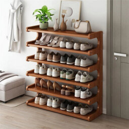 6 Tier Wooden Shoe Rack Storage Shelf Unit Cabinet Organiser Footwear Stand - thumbnail 1
