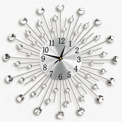 45Cm Living Room Diamante Beaded Crystals Jeweled Sunburst Wall Clock Home Decor - image 1