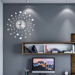45Cm Living Room Diamante Beaded Crystals Jeweled Sunburst Wall Clock Home Decor - thumbnail 6