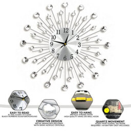 45Cm Living Room Diamante Beaded Crystals Jeweled Sunburst Wall Clock Home Decor - thumbnail 2