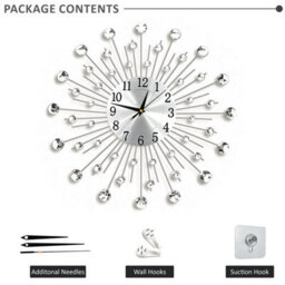 45Cm Living Room Diamante Beaded Crystals Jeweled Sunburst Wall Clock Home Decor - thumbnail 5
