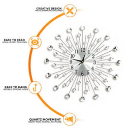 45Cm Living Room Diamante Beaded Crystals Jeweled Sunburst Wall Clock Home Decor - thumbnail 4