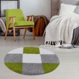 The Rugs Green Grey And Ivory Soft Checkerboard Design Fluffy Shaggy Rugs And Runners High Pile Living Room Kitchen Hallway 381 - thumbnail 2