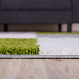 The Rugs Green Grey And Ivory Soft Checkerboard Design Fluffy Shaggy Rugs And Runners High Pile Living Room Kitchen Hallway 381 - thumbnail 3