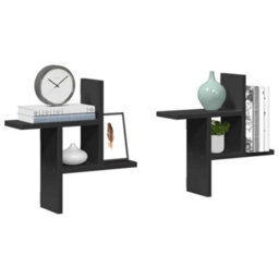 Berkfield Wall Shelves 2 Pcs Black 38X12X38 Cm Engineered Wood - thumbnail 1